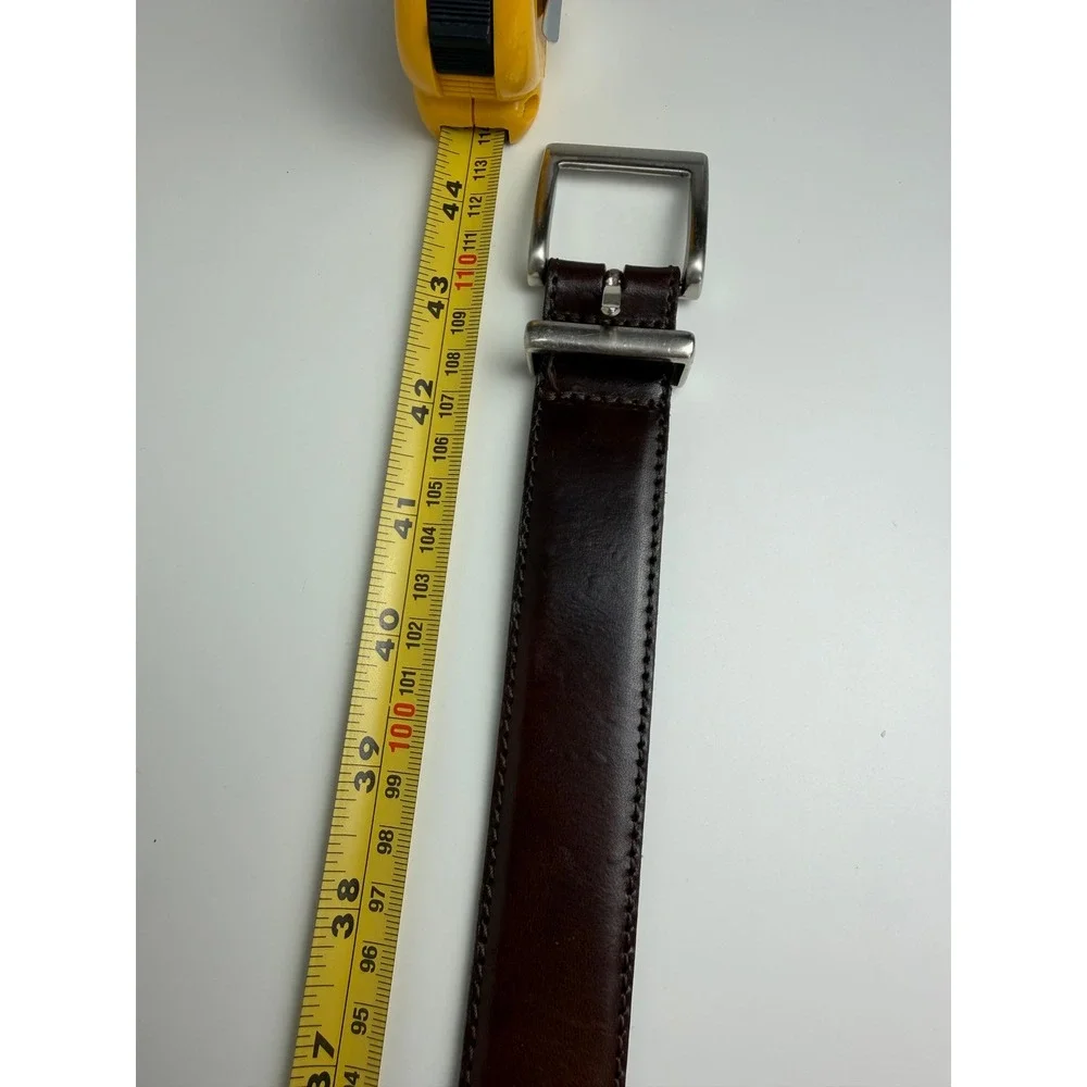 Mens Genuine Leather Belt 38 Brown Silver Buckle Metal Tip Dress Casual 44in